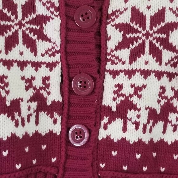 DECREE Girls Junior sz Large Cropped Button Front Reindeer Boysenberry Sweater L - Picture 3 of 8